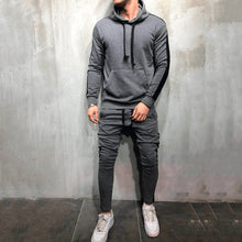 Load image into Gallery viewer, 2 Pieces Sets Tracksuit Men New Brand Autumn Winter Hooded Sweatshirt +Drawstring Pants Male Stripe Patchwork Hoodies Bigsweety