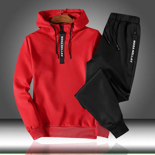 Patchwork Men's Sportswear Sets 2023 Autumn Winter Hooded Thick Male Casual Tracksuit Men 2 Piece Sweatshirt + Sweatpants Set