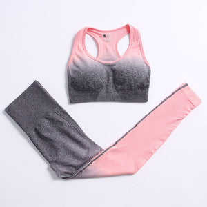 ACHHHE 2/3 Piece Yoga Set Gym Workout Fitness Sports Clothing Gradient Color Sports Bra High Waist Leggings Set Mujer Trucksuit