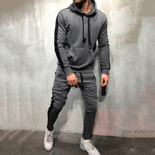 Load image into Gallery viewer, 2 Pieces Sets Tracksuit Men New Brand Autumn Winter Hooded Sweatshirt +Drawstring Pants Male Stripe Patchwork Hoodies Bigsweety