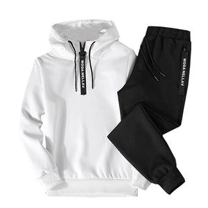 Patchwork Men's Sportswear Sets 2023 Autumn Winter Hooded Thick Male Casual Tracksuit Men 2 Piece Sweatshirt + Sweatpants Set