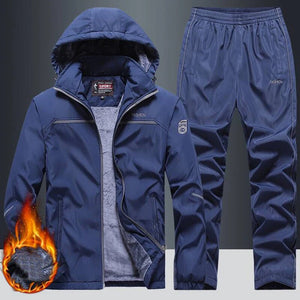 New Causal Tracksuits Men Set hooded Thicken Fleece Hoodies + Sweatpant Winter Sweatshirt Sportswear