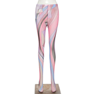 Asthetic Print Foot Pants Women Medium Waist Skinny Body-shaping Leggings Sexy Streetwear