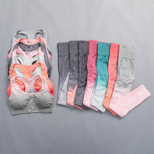 GUTA Gradient Yoga Set Gradient Sportswear Breathable Running Suit Fitness Clothing Women Gym Leggings Workout Clothes 3 pcs/Set