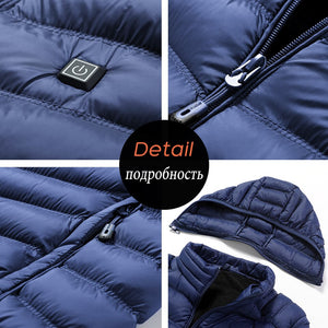 Men 2022 Winter New Warm USB Heating Fleece Jackets Parkas Smart Thermostat Detachable Hooded Heated Waterproof Jacket Clothing