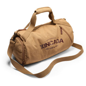 Male Large Capacity Canvas Travel Bags Men Fitness Sports Training Handbag With Shoes Pocket Black Khaki Shoulder Bag XA32M