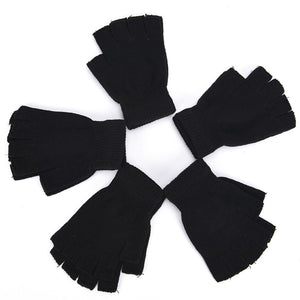 1Pair Black Half Finger Fingerless Gloves For Women And Men Wool Knit Wrist Cotton Gloves Winter Warm Workout Gloves