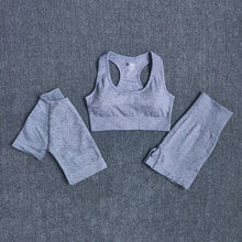 Load image into Gallery viewer, WAREBALL Seamless 3pcs Women Yoga Set Workout Bra Crop Top Short Sleeve T Shirt High Waist Fitness Gym Clothes Sports Suits