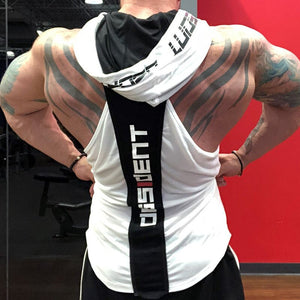 Summer Bodybuilding  Tank Top with hooded Mens Gyms Clothing Fitness Mens Sleeveless Vests Cotton Singlets Muscle Sports vest
