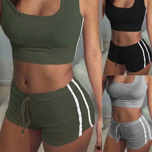 2Pcs Women Fitness Stretch Racerback Tank Top + Short Pants Suit Elastic Bra Sets Sexy Bodycon Clothing Sports Suit