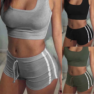 2Pcs Women Fitness Stretch Racerback Tank Top + Short Pants Suit Elastic Bra Sets Sexy Bodycon Clothing Sports Suit
