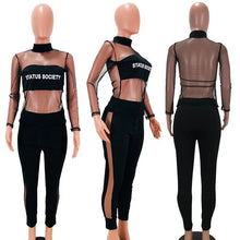 Load image into Gallery viewer, Sexy Mesh TWO PIECE SET Matching Outfits Nightclub 2 Pcs Suit Jogger Pants See Through Hollow Out Transparent Women Clothes Club