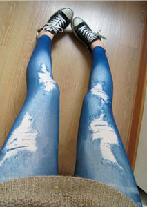 New Black/Blue Leggings Women Fashions Destroyed Leggings Jeans Look Jeggings Stretch Skinny Laddy Jeans