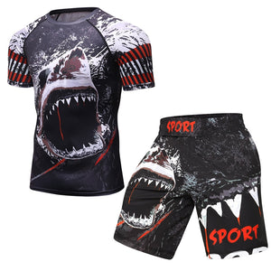 Men tracksuit T shirts +Pants Suit MMA Long Sleeve T-shirt Men's Compression Shirt Fitness Bodybuilding MMA Rashguard Sport Suit