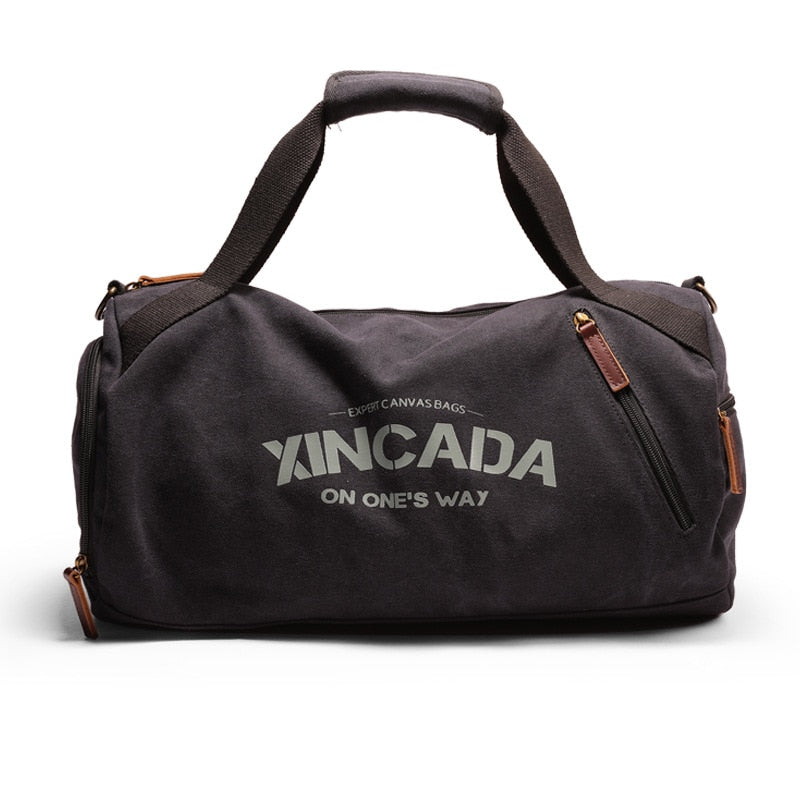 Male Large Capacity Canvas Travel Bags Men Fitness Sports Training Handbag With Shoes Pocket Black Khaki Shoulder Bag XA32M