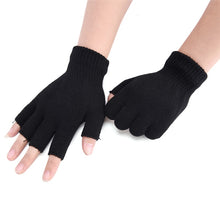 Load image into Gallery viewer, 1Pair Black Half Finger Fingerless Gloves For Women And Men Wool Knit Wrist Cotton Gloves Winter Warm Workout Gloves