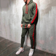 Load image into Gallery viewer, 2 Pieces Sets Tracksuit Men New Brand Autumn Winter Hooded Sweatshirt +Drawstring Pants Male Stripe Patchwork Hoodies Bigsweety