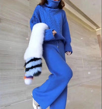 Load image into Gallery viewer, Women Winter Sweater Cloth Sets Fashion Thick Warm Solid Knitted Pullover Tops + Wide leg Pants 2 Piece Set Female Trousers Suit