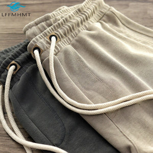 Heavy Weight Knit Shorts Elastic Waist Solid Color Cotton Vintage Men  Simple Shorts