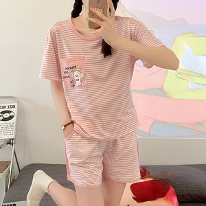 Hot sale Summer Shorts Pajama Sets for Women Short Sleeve Sleepwear Cute Girls Cartoon Pyjama Homewear Pijama Mujer Home Clothes