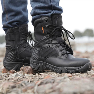 Men's Work Shoes Genuine Leather Waterproof  Lace Up Tactical Boot Fashion Motorcycle Men Combat Ankle Military Army Boots