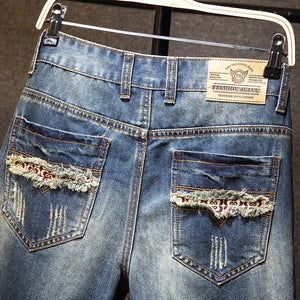 New Men vintage Ripped bermudas Jeans Short Summer Streetwear Hip hop male Casual Holes Straight Denim shorts Plus Size 40