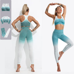 ACHHHE 2/3 Piece Yoga Set Gym Workout Fitness Sports Clothing Gradient Color Sports Bra High Waist Leggings Set Mujer Trucksuit