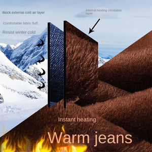 Brand Autumn Winter Warm Flocking Denim Soft  Man Activities Fleece Line Men Jeans Black Blue Grey Colors