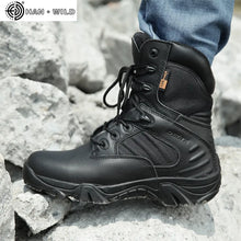 Load image into Gallery viewer, Men&#39;s Work Shoes Genuine Leather Waterproof  Lace Up Tactical Boot Fashion Motorcycle Men Combat Ankle Military Army Boots