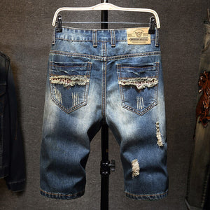 New Men vintage Ripped bermudas Jeans Short Summer Streetwear Hip hop male Casual Holes Straight Denim shorts
