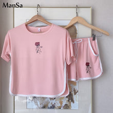 Load image into Gallery viewer, Hot sale Summer Shorts Pajama Sets for Women Short Sleeve Sleepwear Cute Girls Cartoon Pyjama Homewear Pijama Mujer Home Clothes