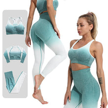 Load image into Gallery viewer, ACHHHE 2/3 Piece Yoga Set Gym Workout Fitness Sports Clothing Gradient Color Sports Bra High Waist Leggings Set Mujer Trucksuit