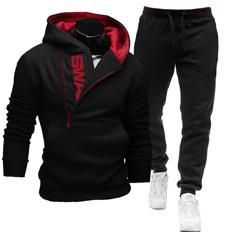 2021 Tracksuit Men 2 Pieces Set Sweatshirt + Sweatpants Sportswear Zipper Hoodies Casual Mens Clothing Ropa Hombre Size S-3XL