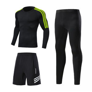 3pcs / Set Workout Male Sport Suit Gym Compression Clothes Fitness Running Jogging Sport Wear Exercise Workout Tights