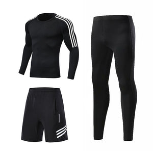 3pcs / Set Workout Male Sport Suit Gym Compression Clothes Fitness Running Jogging Sport Wear Exercise Workout Tights