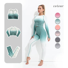 Load image into Gallery viewer, GUTA Gradient Yoga Set Gradient Sportswear Breathable Running Suit Fitness Clothing Women Gym Leggings Workout Clothes 3 pcs/Set