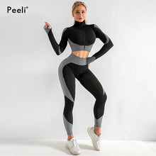 Load image into Gallery viewer, 2 PC Long Sleeve Gym Cropped Top Seamless Leggings Yoga Set Workout Clothes Women Sport Suit Fitness Set Sports Bra Sportswear