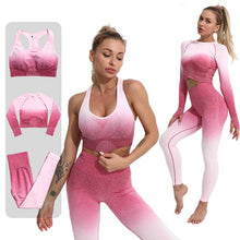 Load image into Gallery viewer, ACHHHE 2/3 Piece Yoga Set Gym Workout Fitness Sports Clothing Gradient Color Sports Bra High Waist Leggings Set Mujer Trucksuit