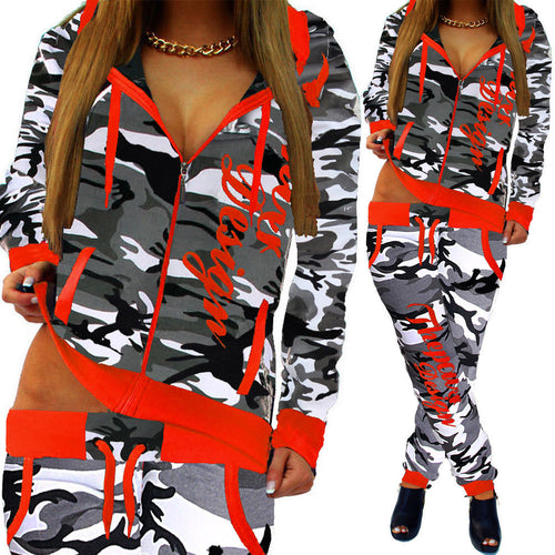 2 Piece Set Women Casual  Pullover Top Shirts Jogging Suits Print Sportswear Hooded Sweatshirt Pants