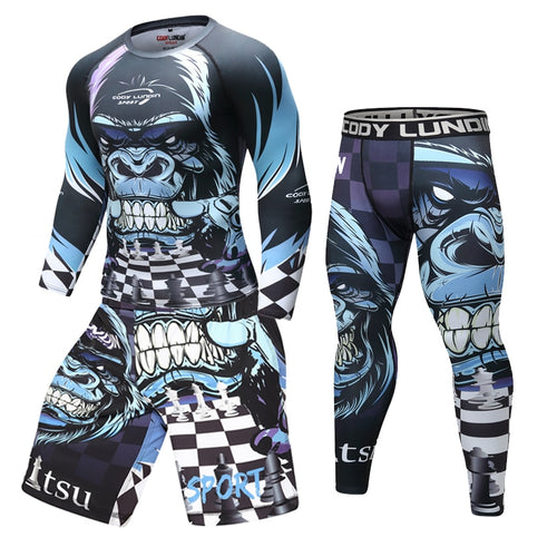 New Summer 3D orangutan Compression T Shirt Set Men Jiu Jitsu Tight Tracksuit Fashion Men  Fitness Clothing Sportswear Suit