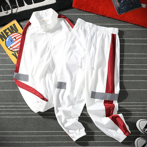 Men Sportswear Set Hoodies Set Patchwork Sweatshirt+pants