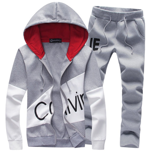 Men Set Letter Sportswear Sweatsuit Jacket Hoodie with Pants