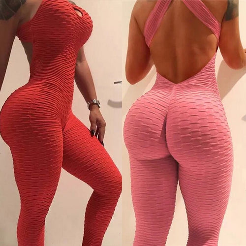 Sexy Halter Women Tracksuit Jumpsuit High Waist Play Suit Slim Sport Backless Top Running Sportswear Pants Push up Jumpsuit