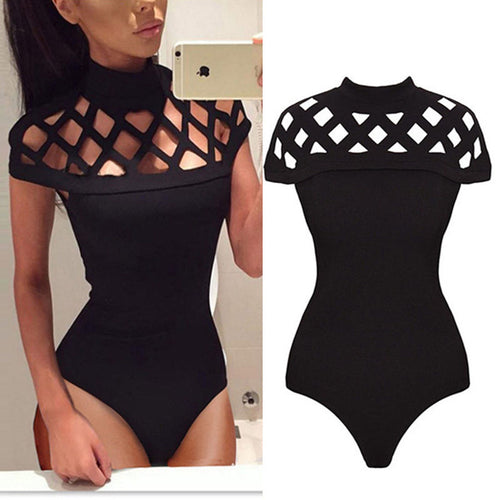 New Women's Hollow Bodysuit Ladies Leotard Bodycon Tops T shirt Jumpsuit Romper