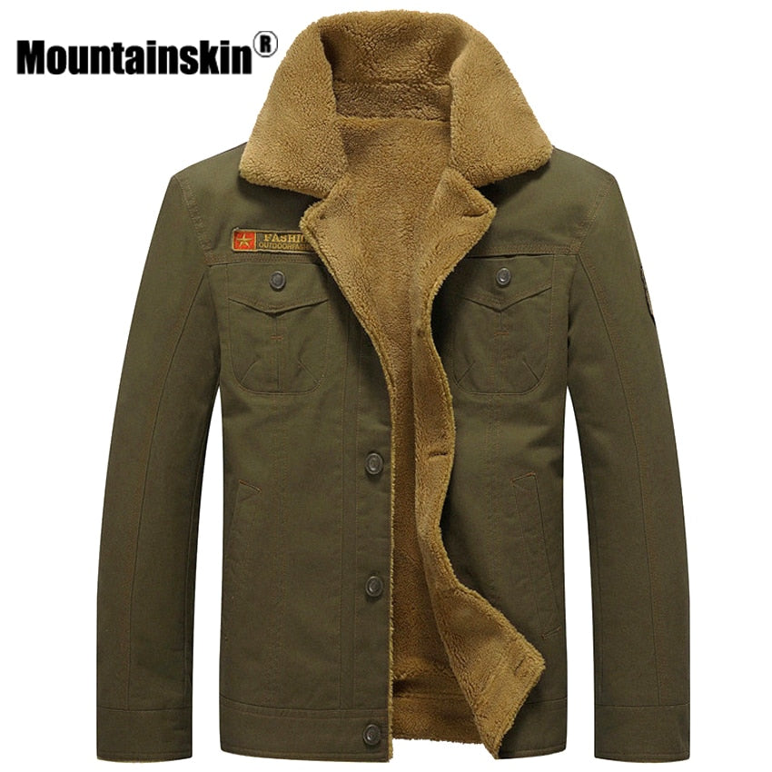 Mountainskin Winter Warm Jackets Thick Fleece Men's Coats Casual Cotton Fur Collar Mens Military Tactical Parka Outerwear