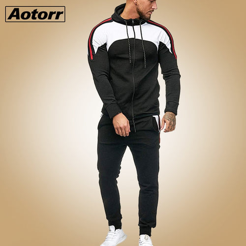 Men Spotrs Suit Two Pieces Set  Men's Zipper Hoodie Jacket Sweatshirt + Pants Sportswear Outfit 5XL