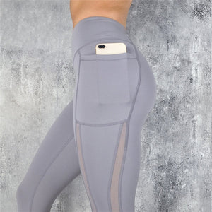 CHRLEISURE High Waist Pocket Leggings Solid Color Workout leggings Women Clothes Side Lace Leggins Mmujer