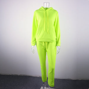 OMSJ 2020 Neon Green Solid Tracksuit Women 2 Piece Sets Casual Outfit Pants Set Long Sleeve Clothing