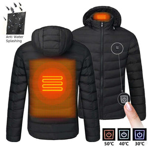 NWE Men Winter Warm USB Heating Jackets Smart Thermostat Pure Color Hooded Heated Clothing Waterproof  Warm Jackets
