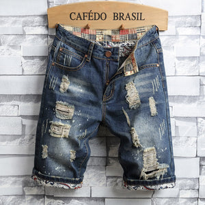 Summer New Men Vintage Ripped Short Jeans Streetwear Hole Slim Denim Shorts Male Brand Clothes